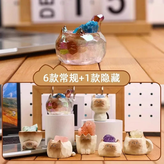 Cat Play Crystal Series Blind Box Fashion Play Cute Mini Figures Desktop Ornaments Dolls Mystery Box Girl Children Gifts Toy